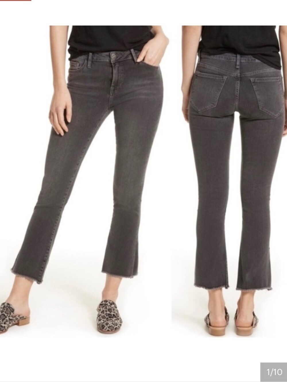Free People Gray Wash Denim Raw Hem Straight Leg Cropped Jeans